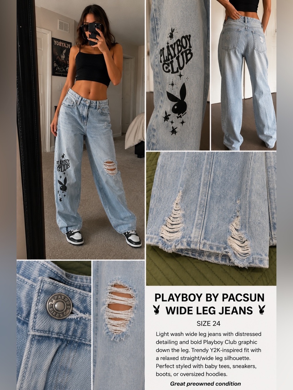 Light Wash Wide Leg Jeans - Size 24 - Light Blue